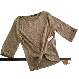 Cure Rib Knit 3/4 Sleeve Womens Tees Tops Size L